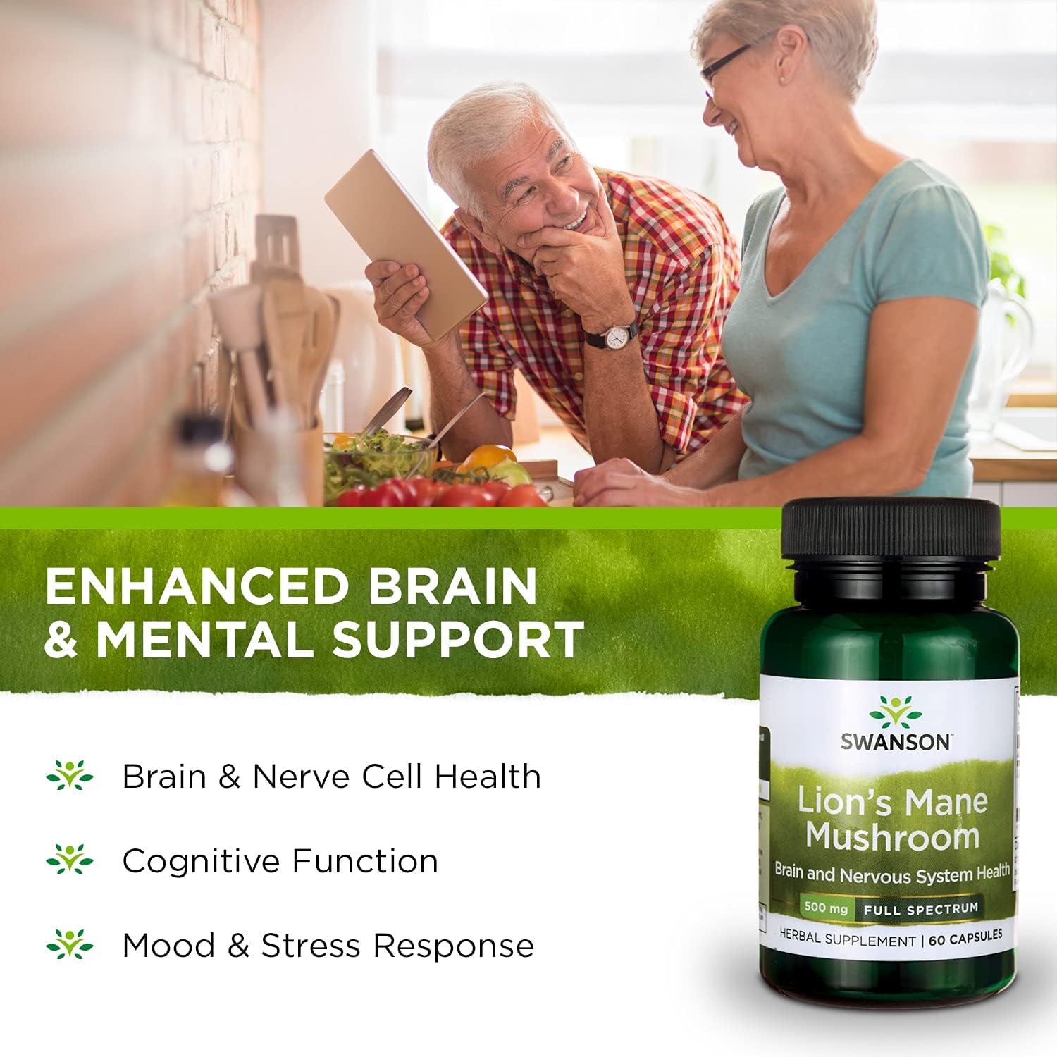 4 Pack Lion's Mane Mushroom Capsules - 500mg, 60 Capsules Each - Herbal Supplement for Cognitive Function