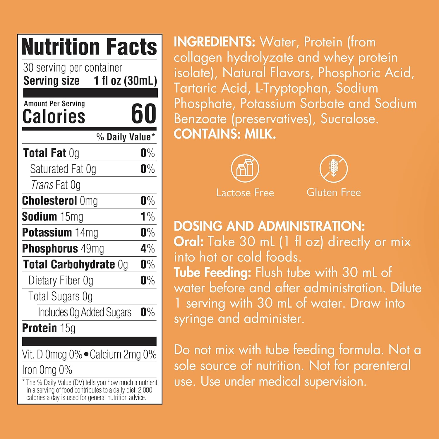 4 Pack Medtrition Liquid Collagen Peptides Type I, III 15 Grams Protein per Oz - Prosource NoCarb Neutral