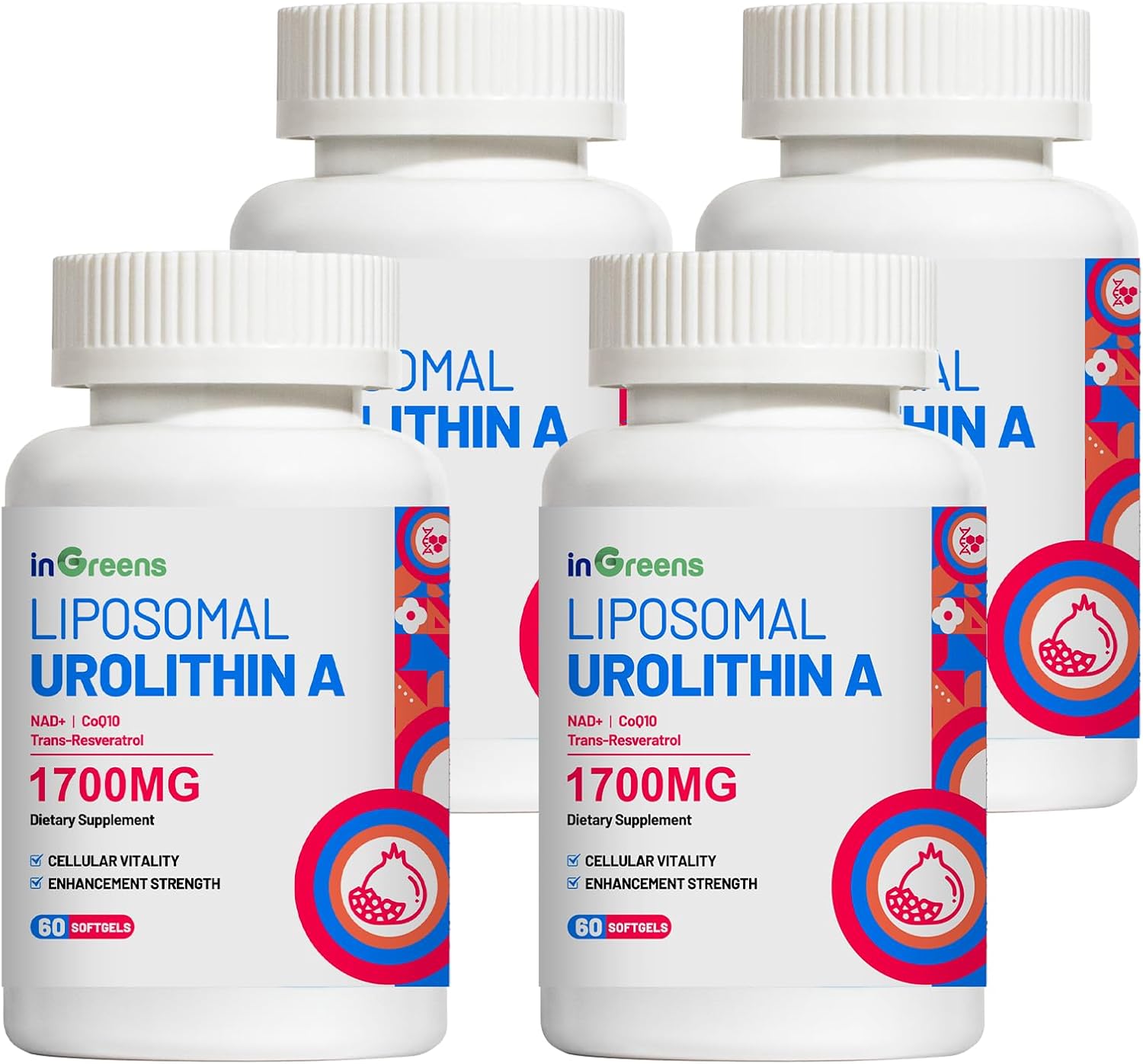 4-Pack of inGreens Urolithin A Supplements - 1700mg per Serving