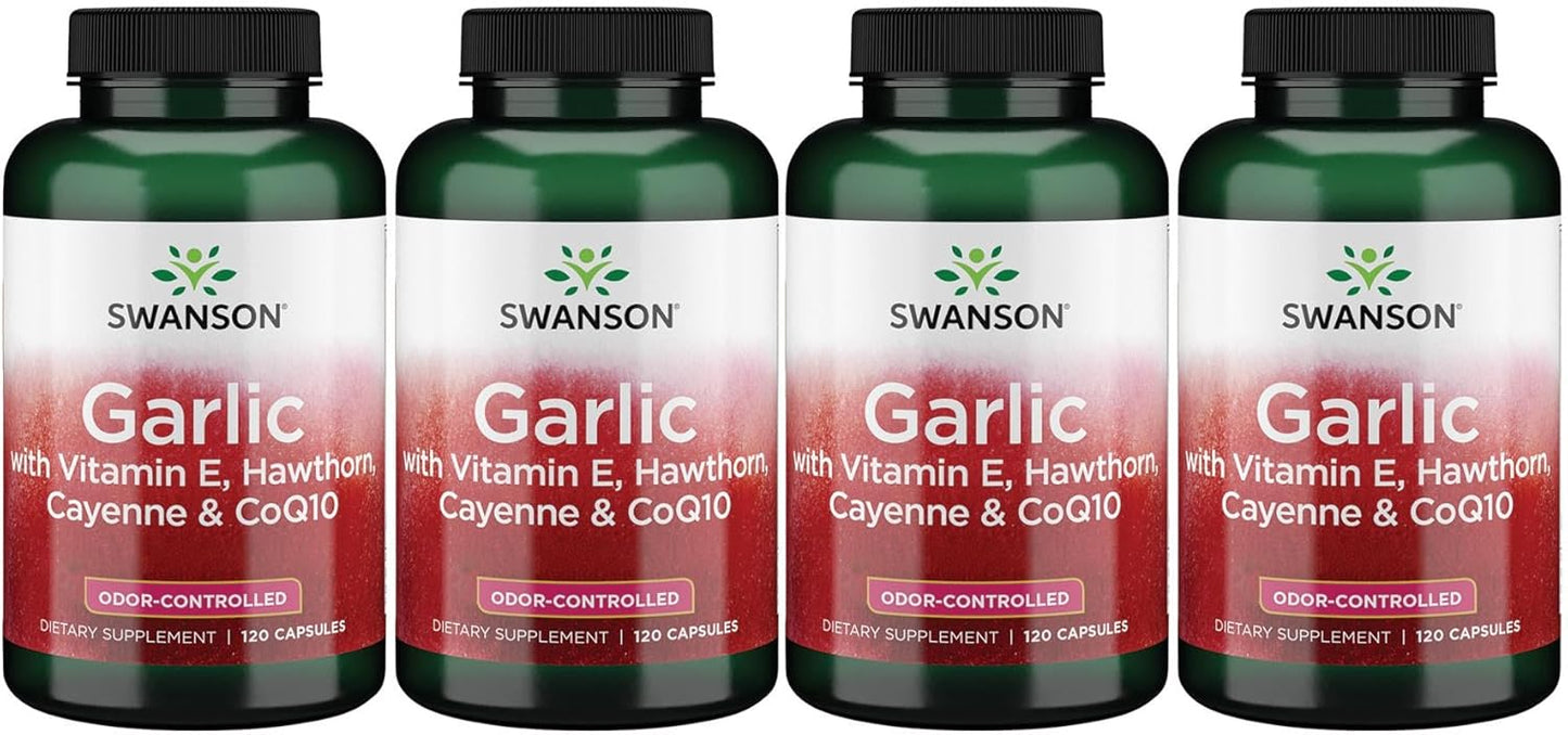 4 Pack of Swanson Garlic with Vitamin E Hawthorn Berry & Cayenne 120 Capsules - Heart Health Support Supplement