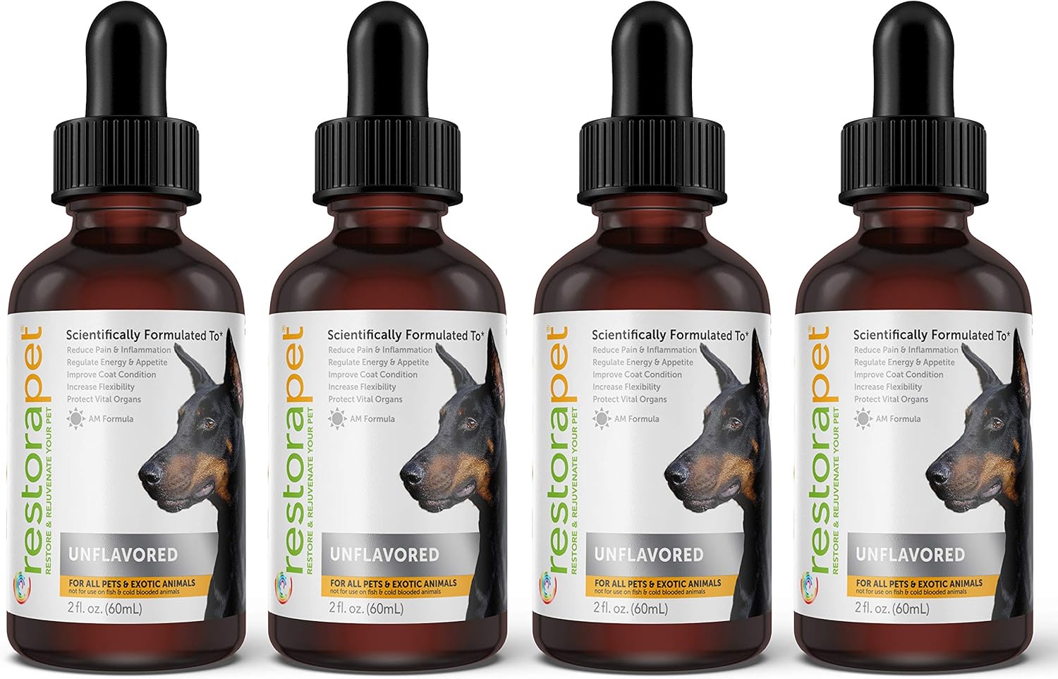 4-Pack RestoraPet Unflavored Liquid Multivitamin for Dogs & Cats | Natural Arthritis Pain Relief | Hip & Joint Vitamins | Anti-Inflammatory Supplement | Organic & Non-GMO, Vet Recommended