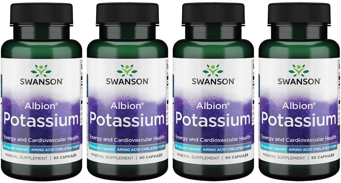 4 Pack Swanson Albion Complexed Potassium 99mg 90 Capsules - Dietary Supplement