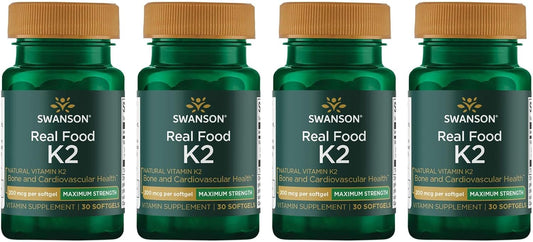 4 Pack Swanson Maximum Strength Vitamin K2 (Menaquinone-7) Supplement for Cardiovascular and Bone Health, Japanese Natto, 30 Softgels, 200mcg