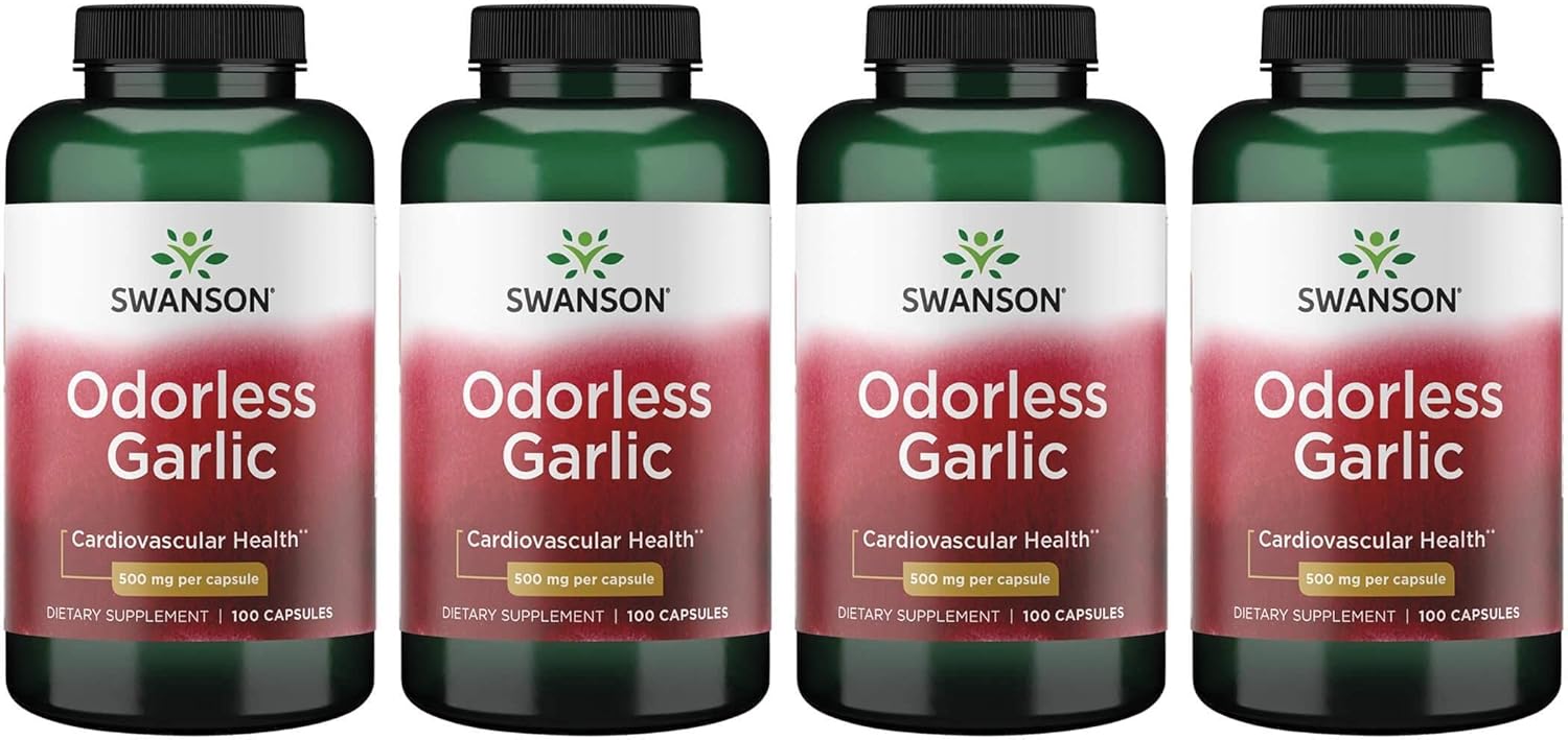 4 Pack Swanson Odor-Controlled Garlic Capsules 500mg - 100 Count