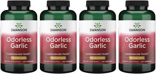 4 Pack Swanson Odor-Controlled Garlic Capsules 500mg - 100 Count