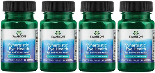 4-Pack Swanson Synergistic Eye Health Softgels with Lutemax Lutein 20mg and OmniXan Zeaxanthin 2mg for Vision Support