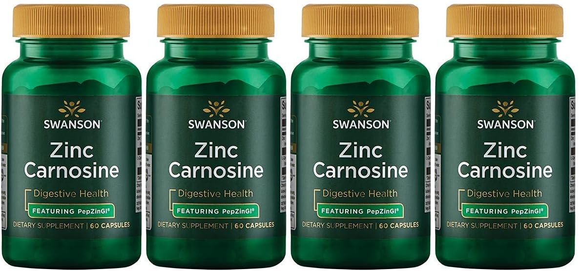 4 Pack Swanson Zinc Carnosine (PepZin GI) Capsules for Gastric Health & Digestive Support - Balances Stomach Microbes - Natural Supplement