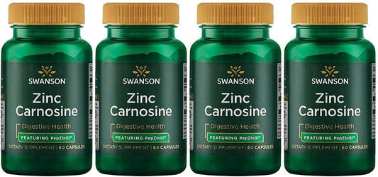 4 Pack Swanson Zinc Carnosine (PepZin GI) Capsules for Gastric Health & Digestive Support - Balances Stomach Microbes - Natural Supplement