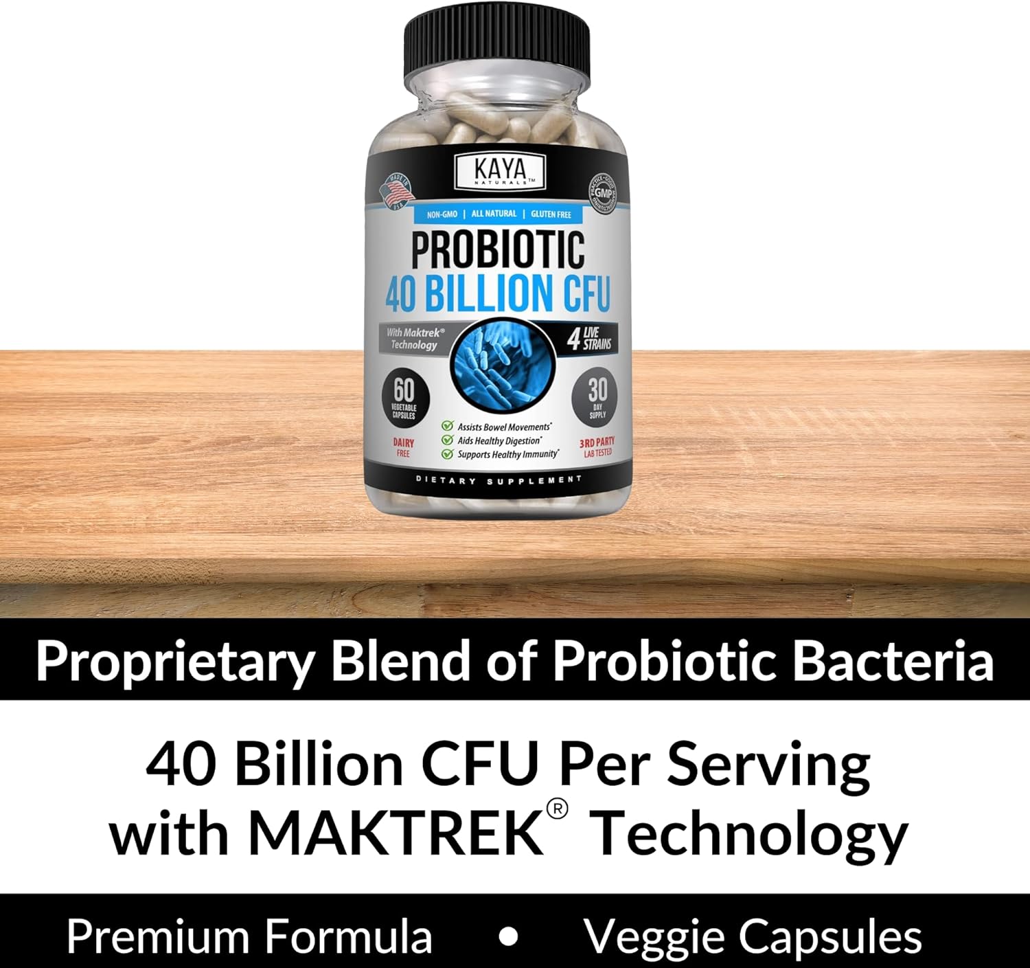 40 Billion CFU Probiotic Supplement for Men, Women, and Adults - Gut & Immune Health Support - 60 Veg Capsules