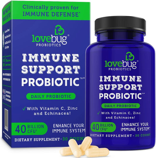 40 Billion CFU Probiotic with Vitamin C, Zinc, Echinacea - Immune Support for Men & Women - 30 Capsules