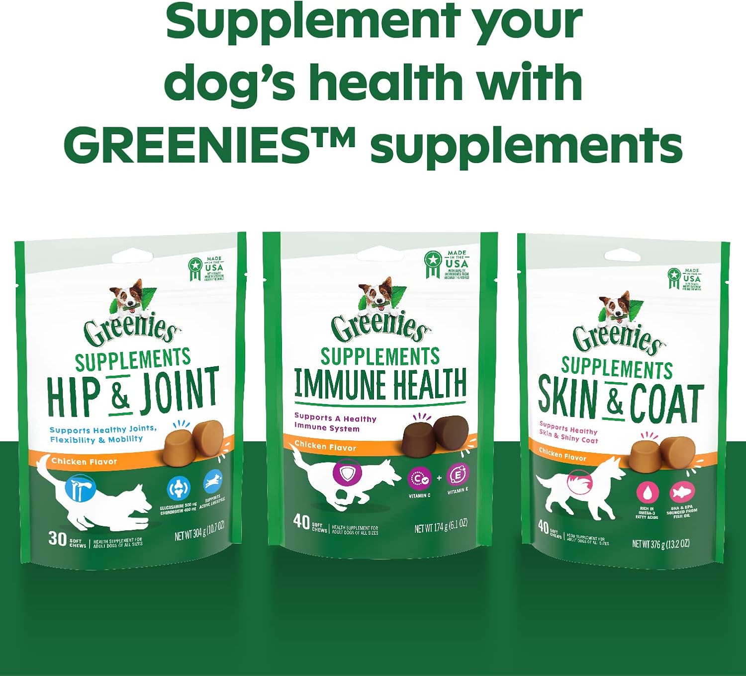 40 Count Greenies Chicken-Flavor Soft Chews Dog Skin & Coat Supplements With Fish Oil & Omega 3 Fatty Acids