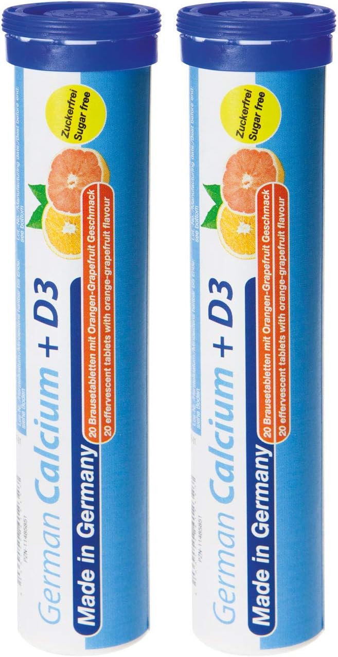 40 Effervescent Vegetarian Calcium + Vitamin D Tablets - Orange-Grapefruit Flavor - Made in Germany