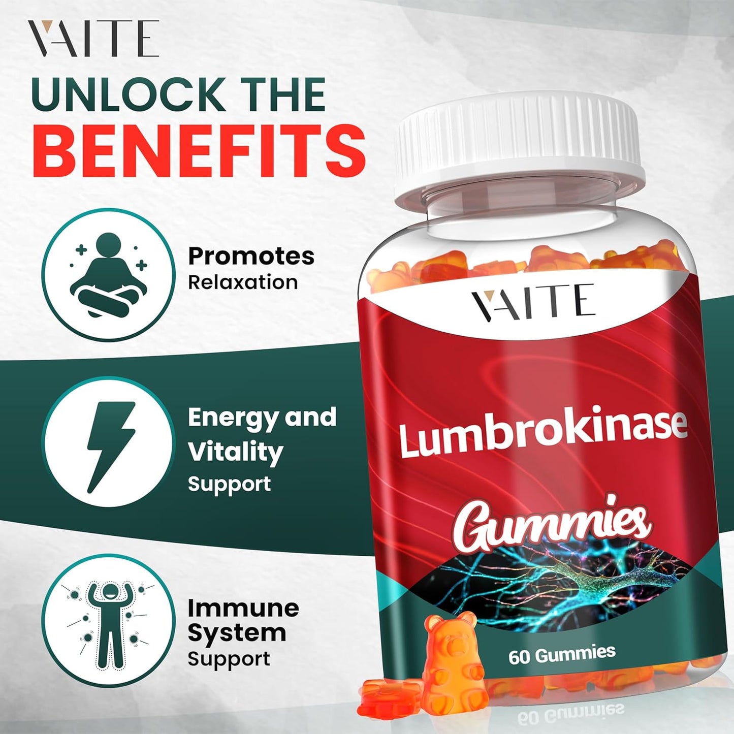 40 mg Lumbrokinase Gummies for Inflammation & Circulation Support - Biofilm Dissolving Formula - Non-GMO & Gluten-Free - 60 Gummy