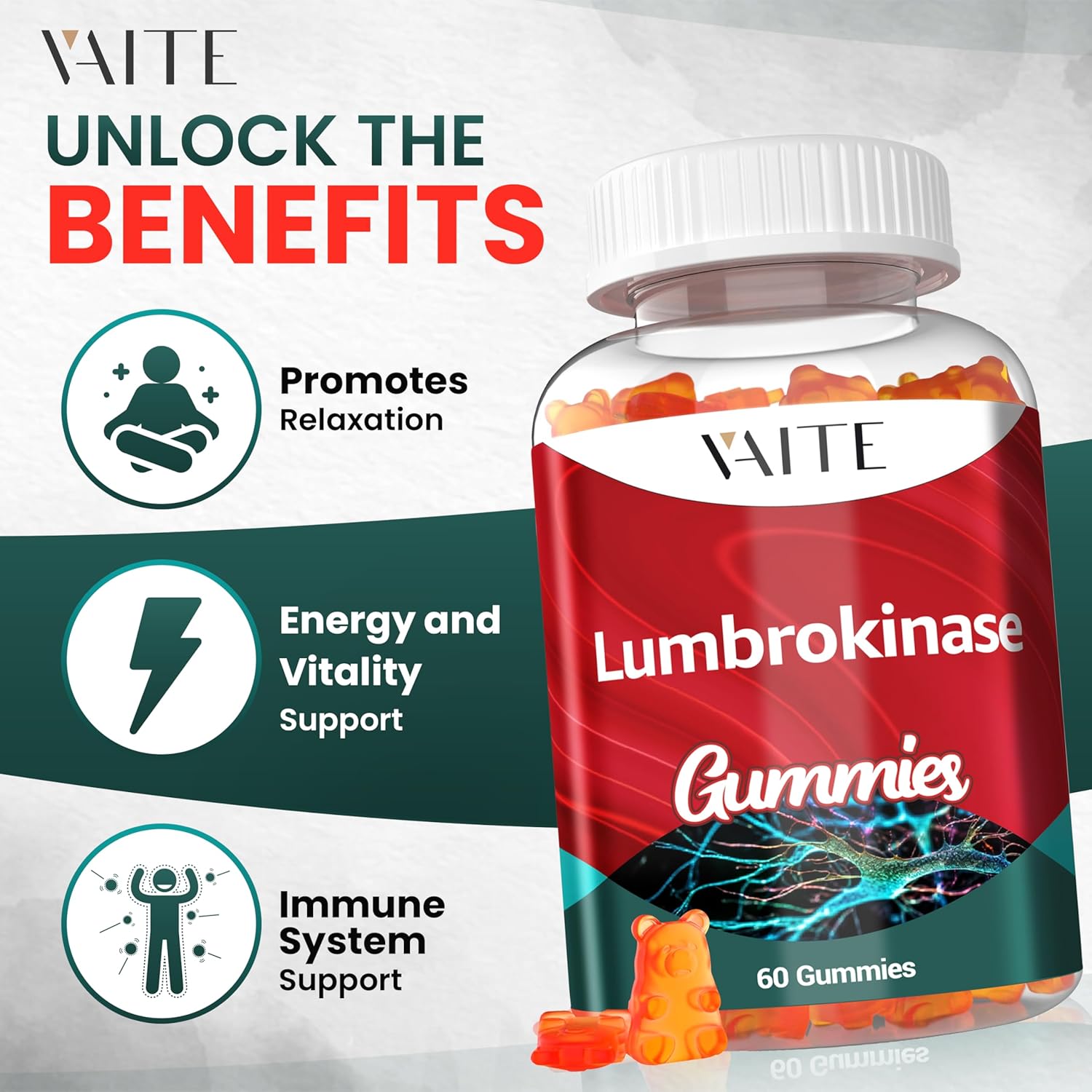 40 mg Lumbrokinase Gummies for Inflammation & Circulation Support - Biofilm Dissolving Formula - Non-GMO & Gluten-Free - 60 Gummy