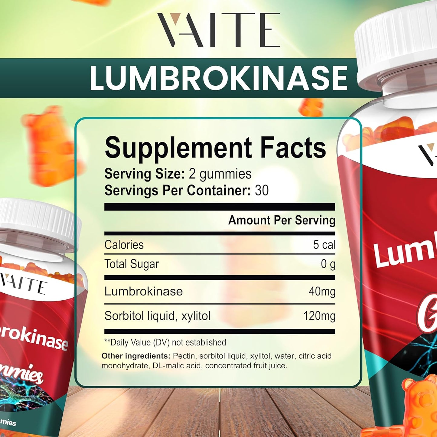 40 mg Lumbrokinase Gummies for Inflammation & Circulation Support - Biofilm Dissolving Formula - Non-GMO & Gluten-Free - 60 Gummy