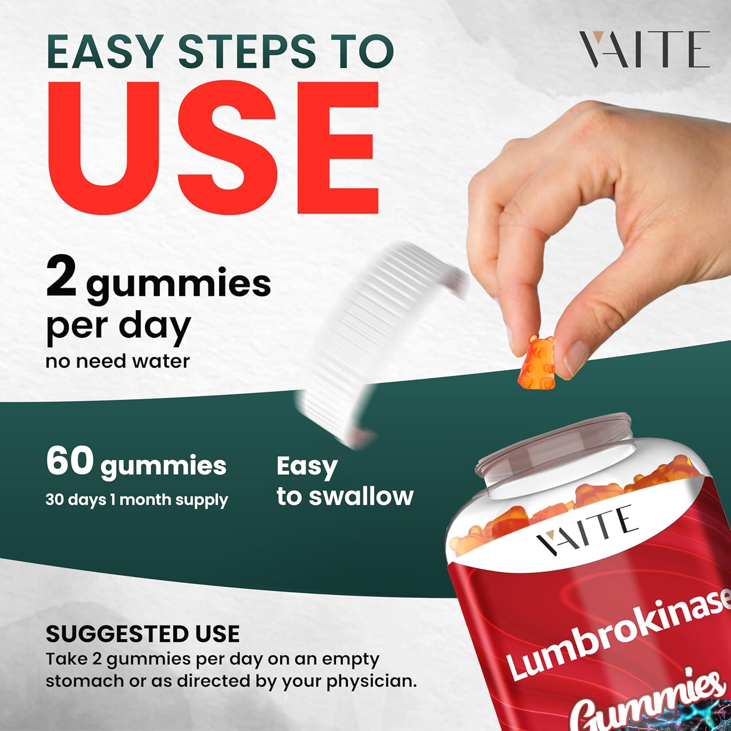 40 mg Lumbrokinase Gummies for Inflammation & Circulation Support - Biofilm Dissolving Formula - Non-GMO & Gluten-Free - 60 Gummy