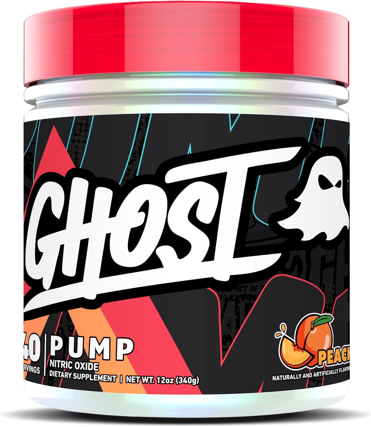 40 Servings GHOST Pump Nitric Oxide Powder, Peach Flavor - Sugar-Free & Stim-Free Pre-Workout Supplement with L-Citrulline, Arginine Nitrate, and L-Glutathione - Vegan, Soy & Gluten-Free