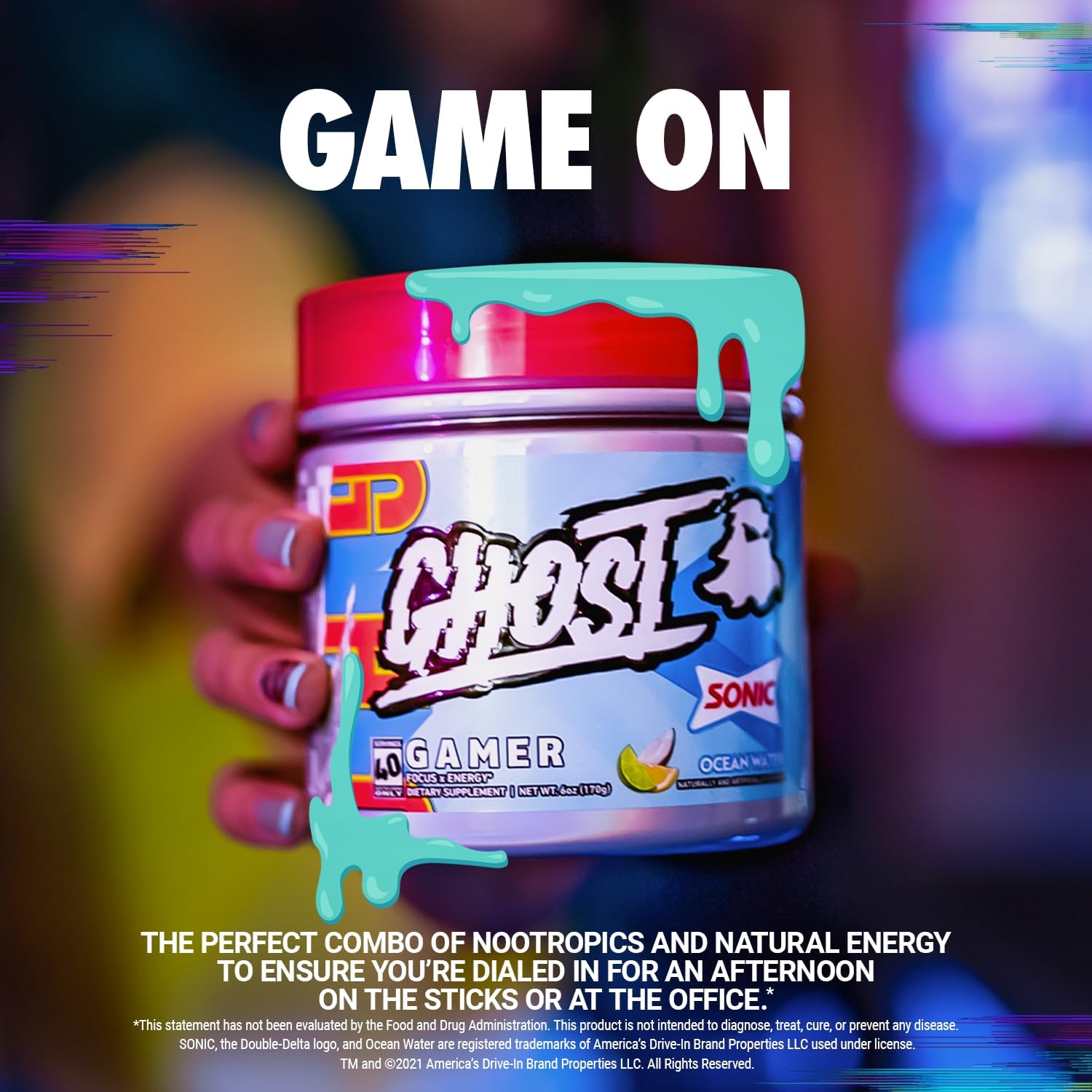 40 Servings of Sonic Ocean Water Energy & Focus Formula for Gamers - Vegan & Gluten-Free with Nootropics & Natural Caffeine