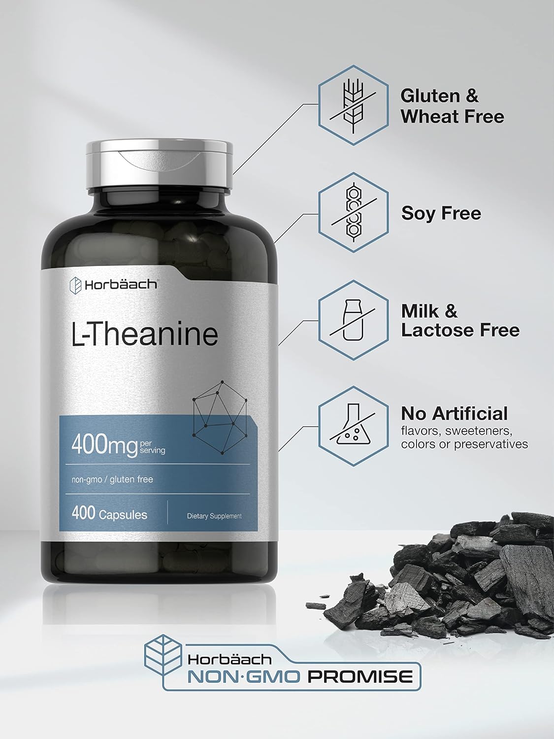 400 Capsules of Horbäach L-Theanine 400mg - High Potency, Non-GMO, Gluten Free