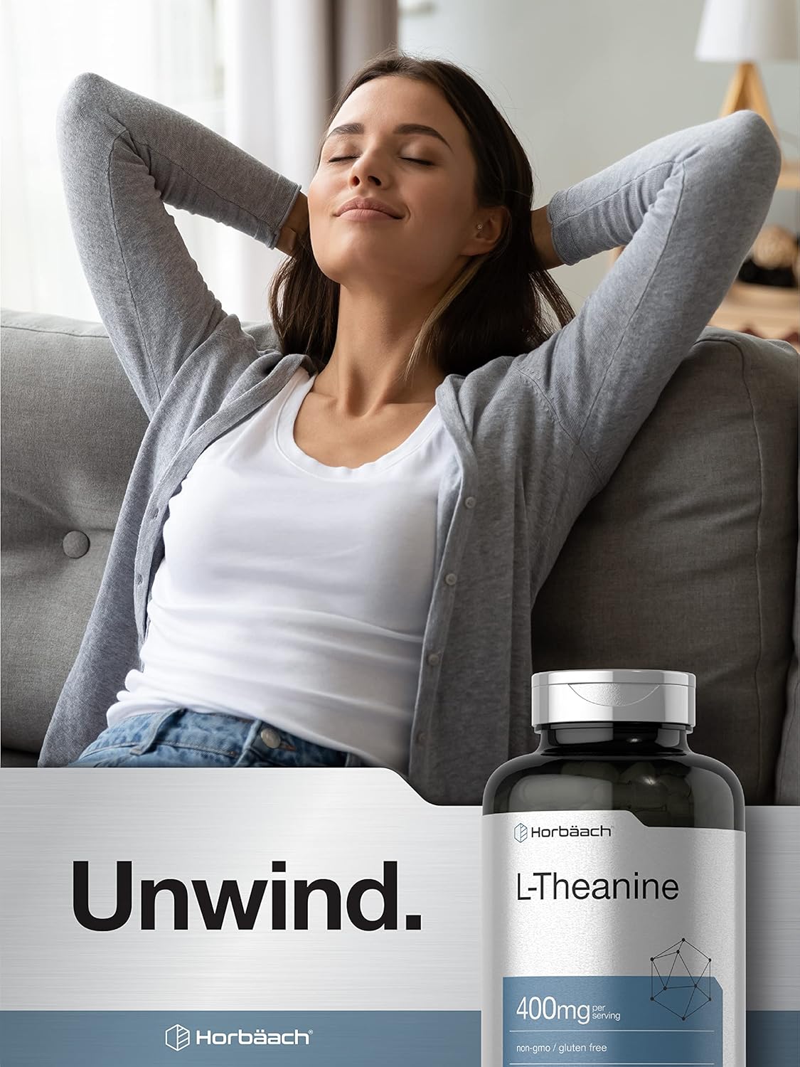 400 Capsules of Horbäach L-Theanine 400mg - High Potency, Non-GMO, Gluten Free