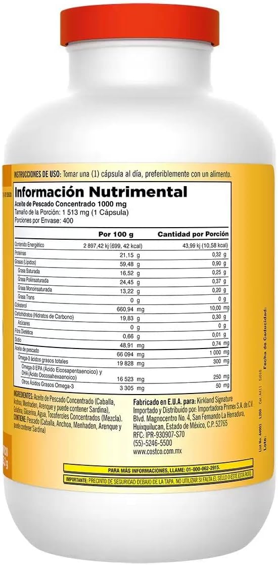 400 Count Kirkland Signature Fish Oil Softgels with 1000mg Omega-3 Fatty Acids