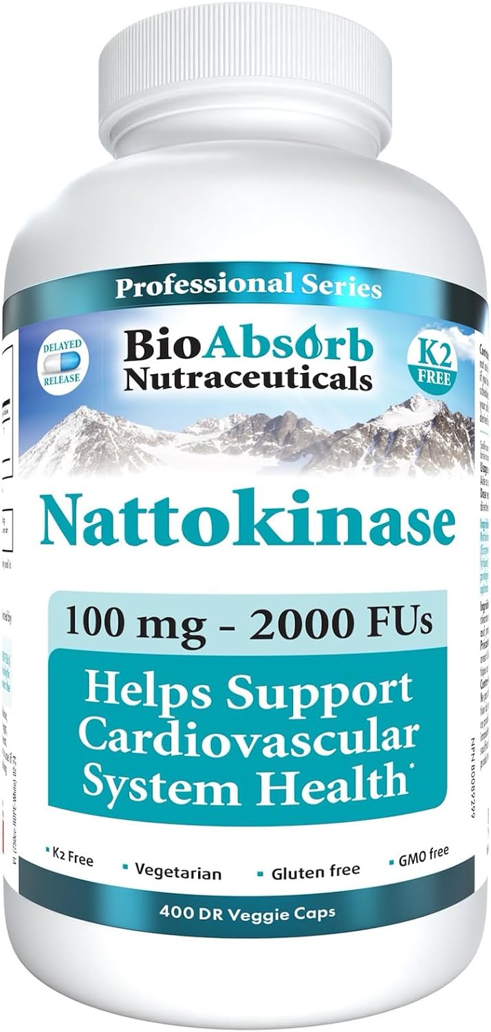 400-Day Supply of Bio Absorb Nattokinase Supplement - 100 mg, 2000 FUs - Non-GMO Natto Extract Enzyme - 400 Veggie Capsules