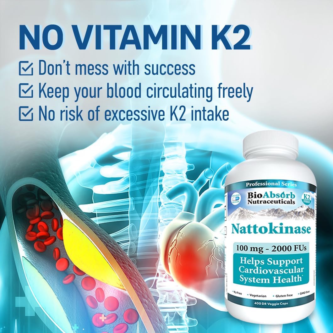 400-Day Supply of Bio Absorb Nattokinase Supplement - 100 mg, 2000 FUs - Non-GMO Natto Extract Enzyme - 400 Veggie Capsules