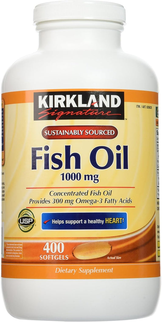 400 Softgels Kirkland Signature Natural Fish Oil Concentrate with Omega-3 Fatty Acids - Pack of 2