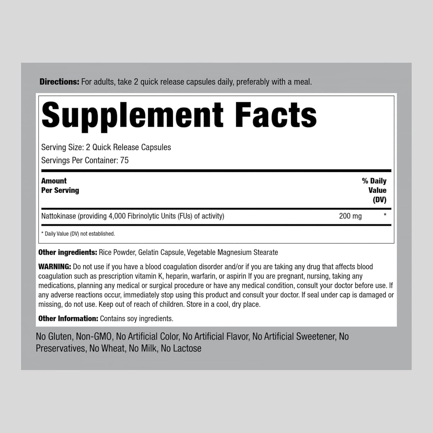 4000 FU Nattokinase Supplement - 200mg - 150 Capsules - Non-GMO & Gluten Free by Piping Rock
