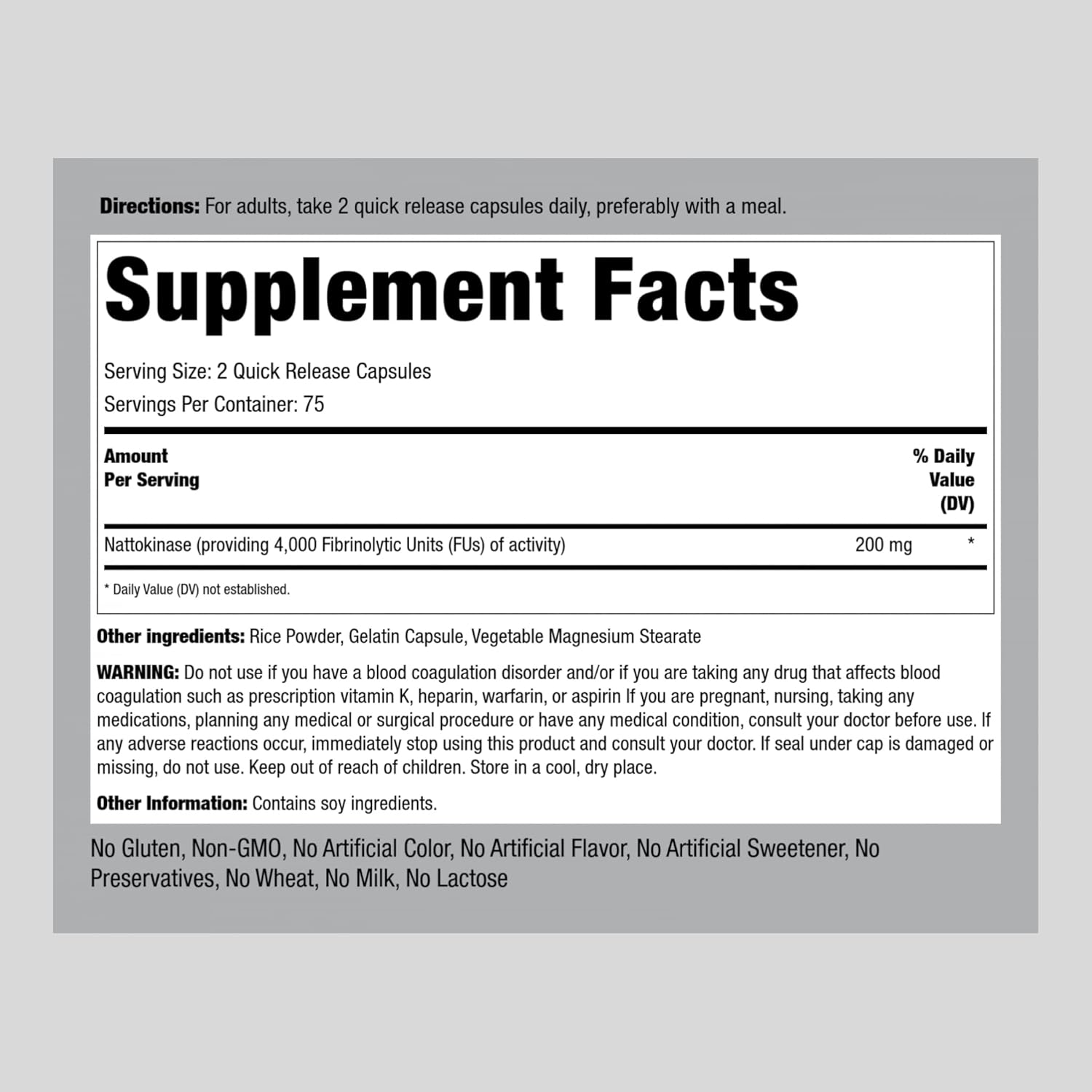 4000 FU Nattokinase Supplement - 200mg - 150 Capsules - Non-GMO & Gluten Free by Piping Rock