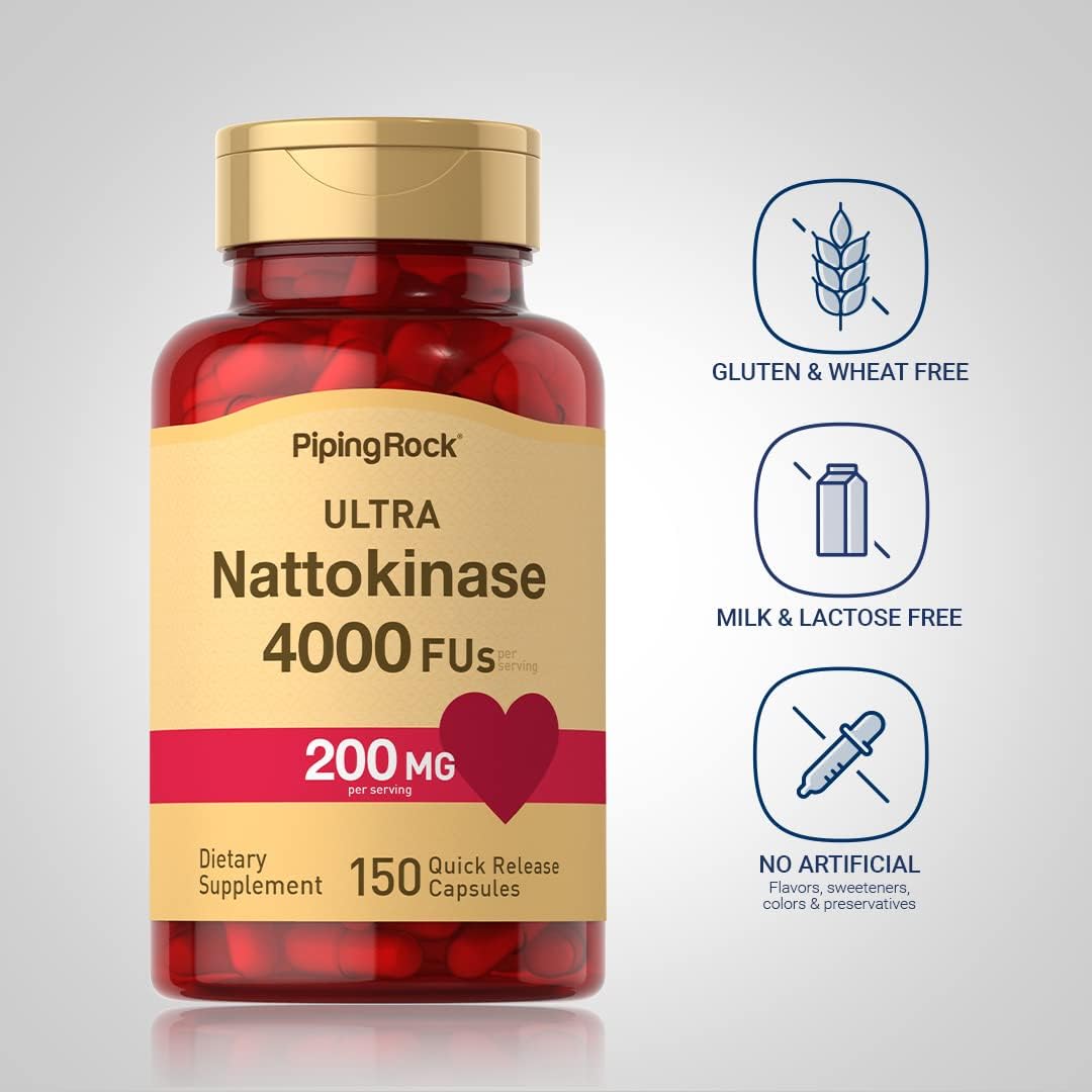 4000 FU Nattokinase Supplement - 200mg - 150 Capsules - Non-GMO & Gluten Free by Piping Rock