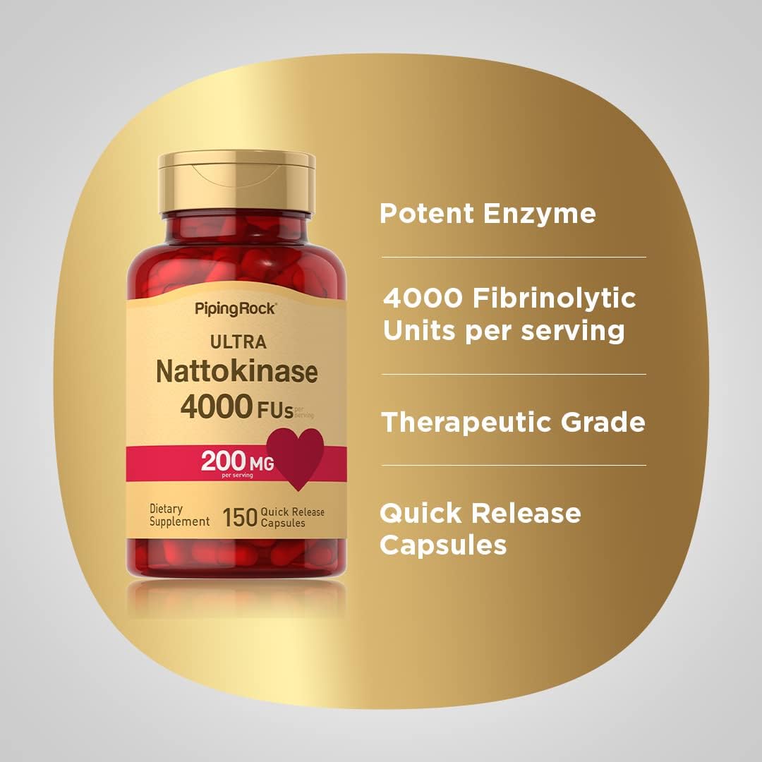 4000 FU Nattokinase Supplement - 200mg - 150 Capsules - Non-GMO & Gluten Free by Piping Rock
