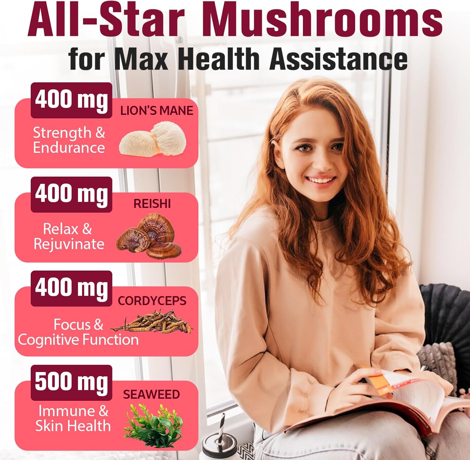 4000mg Dmeisy Sublingual Mushroom Complex Supplement - 18-in-1 Lions Mane, Reishi, Turkey Tail & More for Memory, Focus, Energy, Mood, Immunity - 60 Tablets