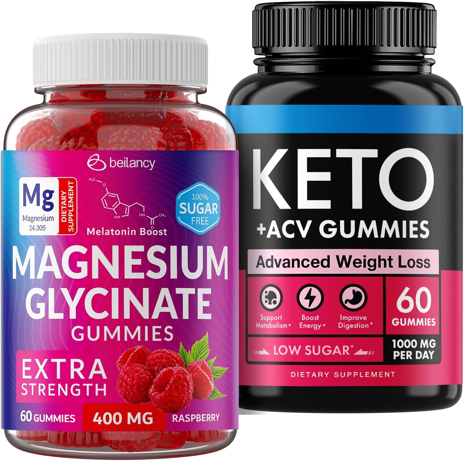 400mg Beilancy Magnesium Glycinate Gummies for Sleep + 1000mg Keto Apple Cider Vinegar Gummies