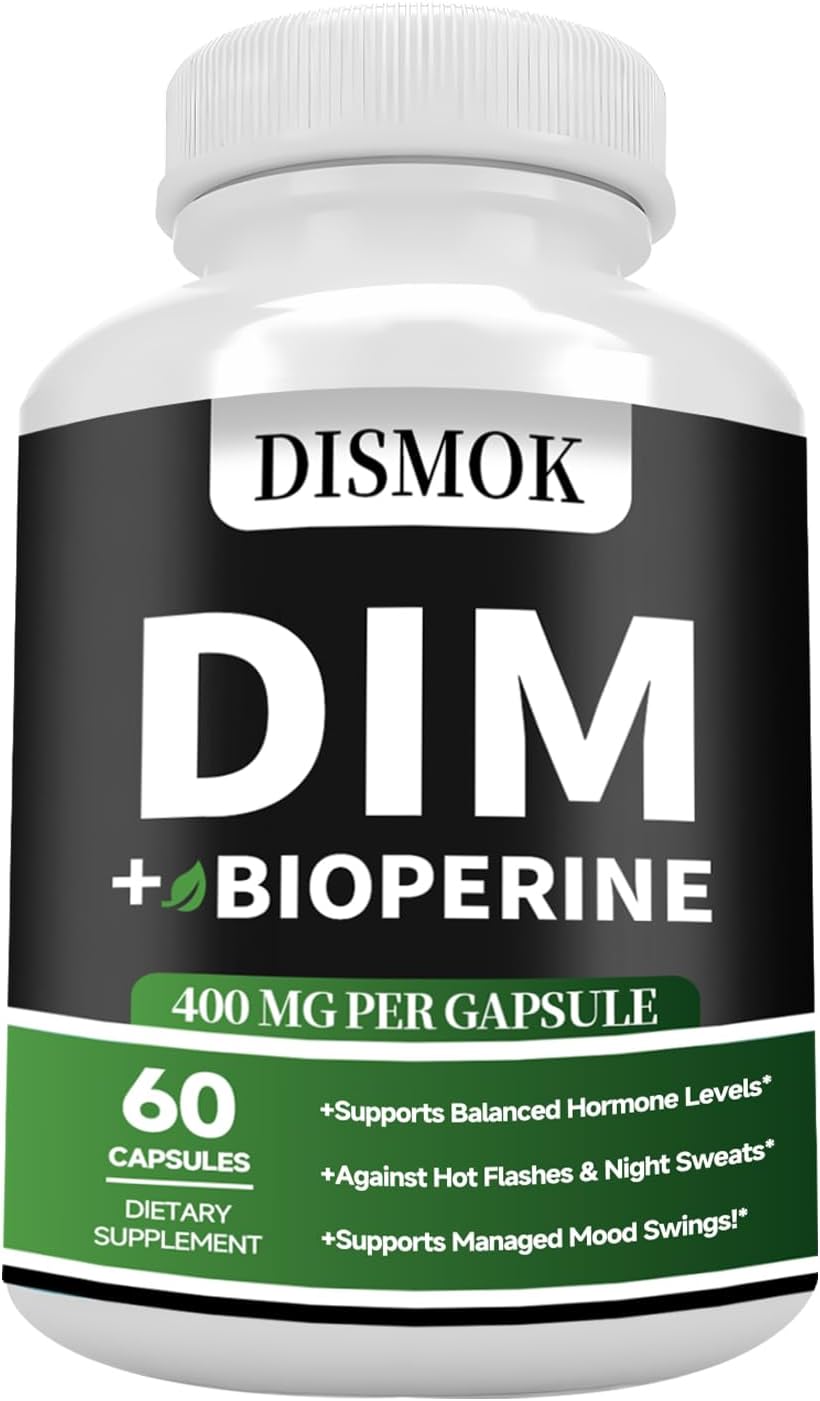 400mg Dismok Premium DIM Supplement with BioPerine for Hormone Balance, Acne Relief, Hot Flashes & Night Sweats - 60 Capsules