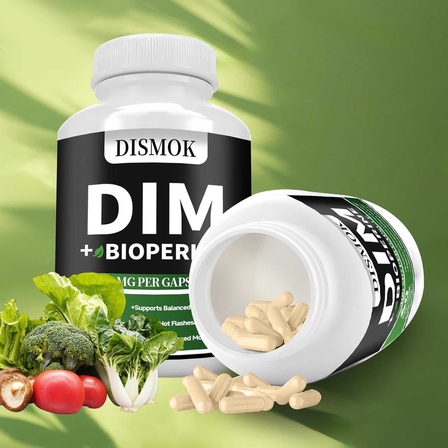 400mg Dismok Premium DIM Supplement with BioPerine for Hormone Balance, Acne Relief, Hot Flashes & Night Sweats - 60 Capsules