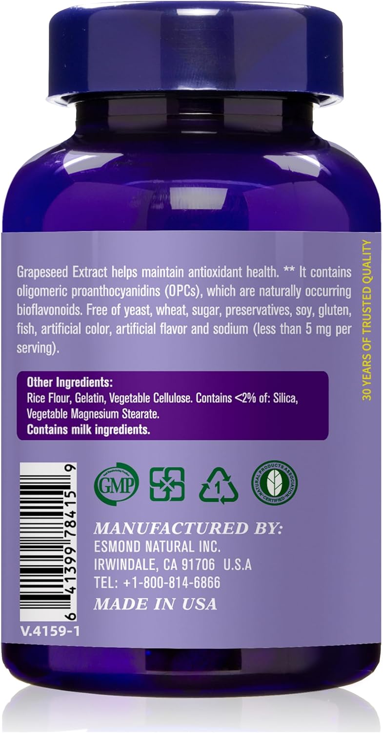 400mg Grapeseed Extract Capsules, Supports Antioxidant Health, GMP Certified, Made in USA - 60 Count