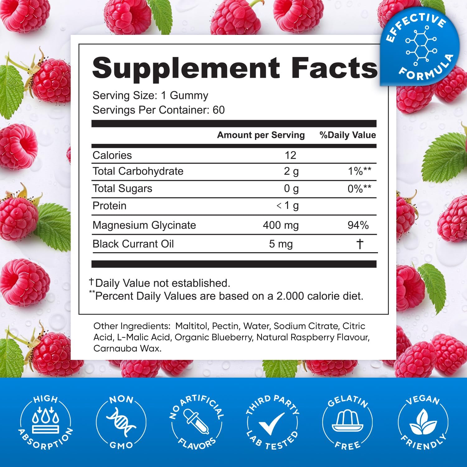 400mg Magnesium Glycinate Gummies for Adults & Kids - High Absorption, Sugar Free, Vegan, Non GMO - 60 Day Supply - Raspberry & Pineapple