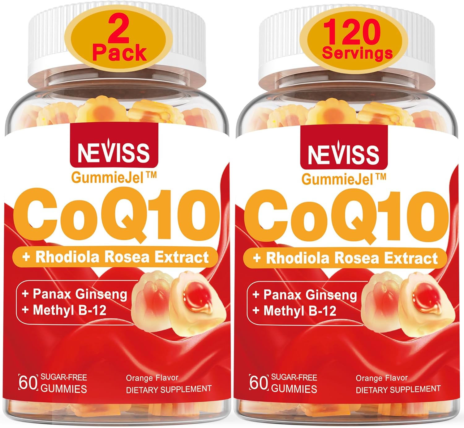 400mg Sugar-Free CoQ10 Gummies with Rhodiola, Ginseng, B12, B6 - Heart Health, Antioxidant, Energy - 4 Months Supply