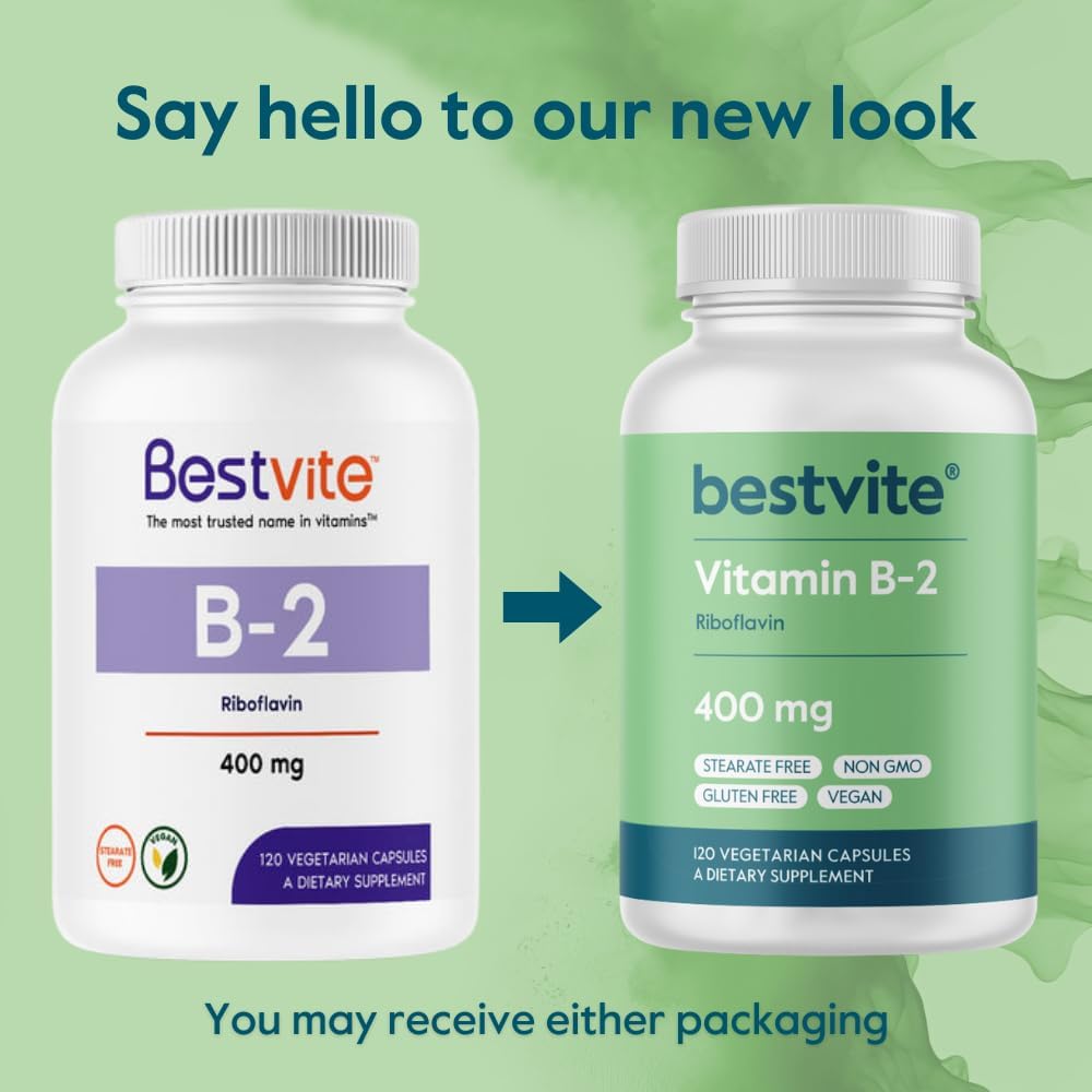 400mg Vitamin B-2 (Riboflavin) Vegetarian Capsules - 240 Count (2 Pack) - Vegan, Non GMO, Gluten Free - No Stearates - High Quality