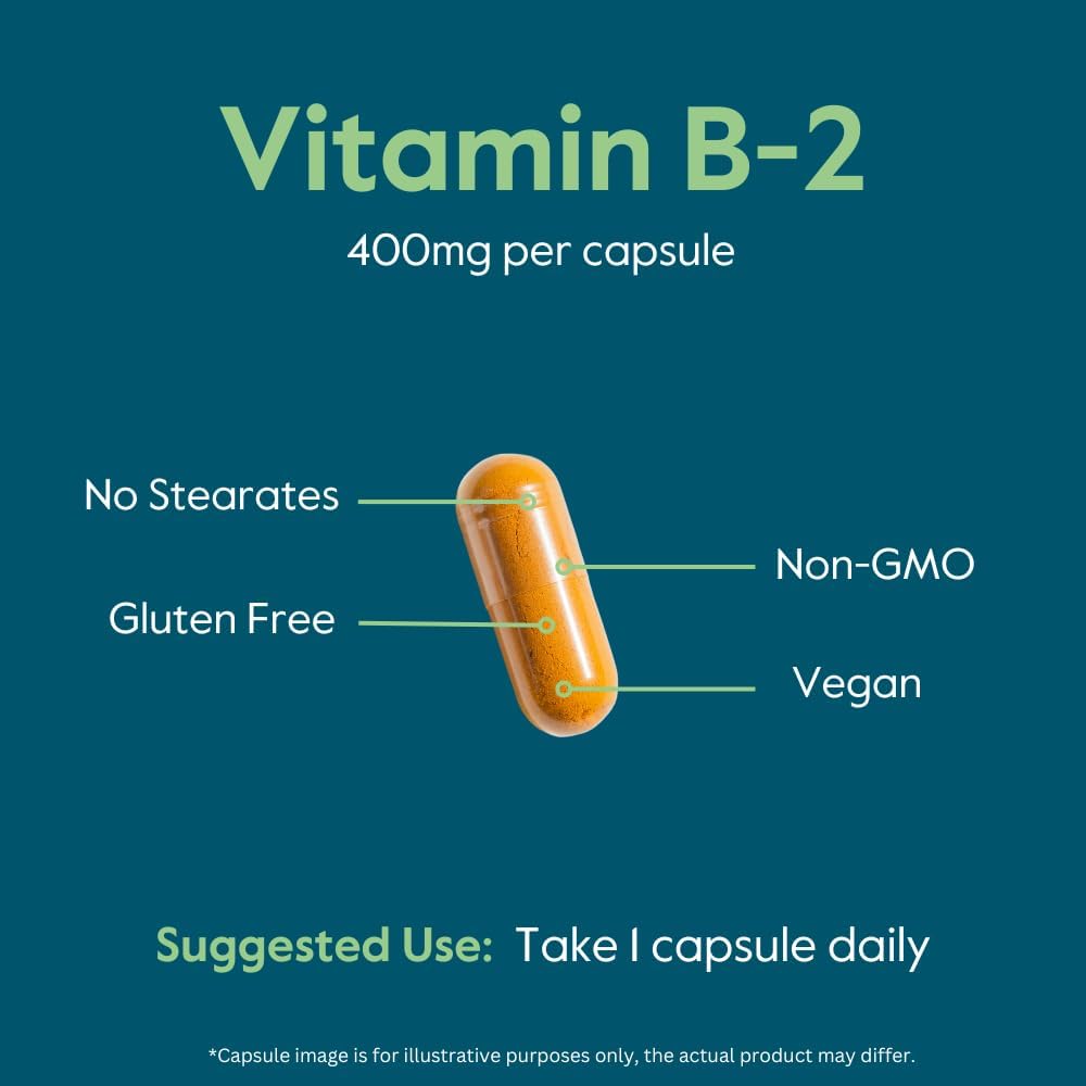 400mg Vitamin B-2 (Riboflavin) Vegetarian Capsules - 240 Count (2 Pack) - Vegan, Non GMO, Gluten Free - No Stearates - High Quality
