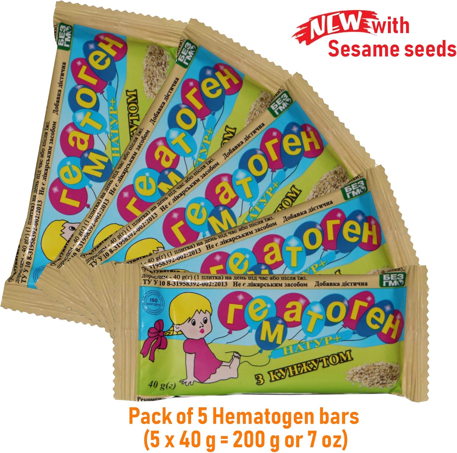 40g Hematogen with Sesame Seeds - Pack of 5 Bars for Quick Energy Boost