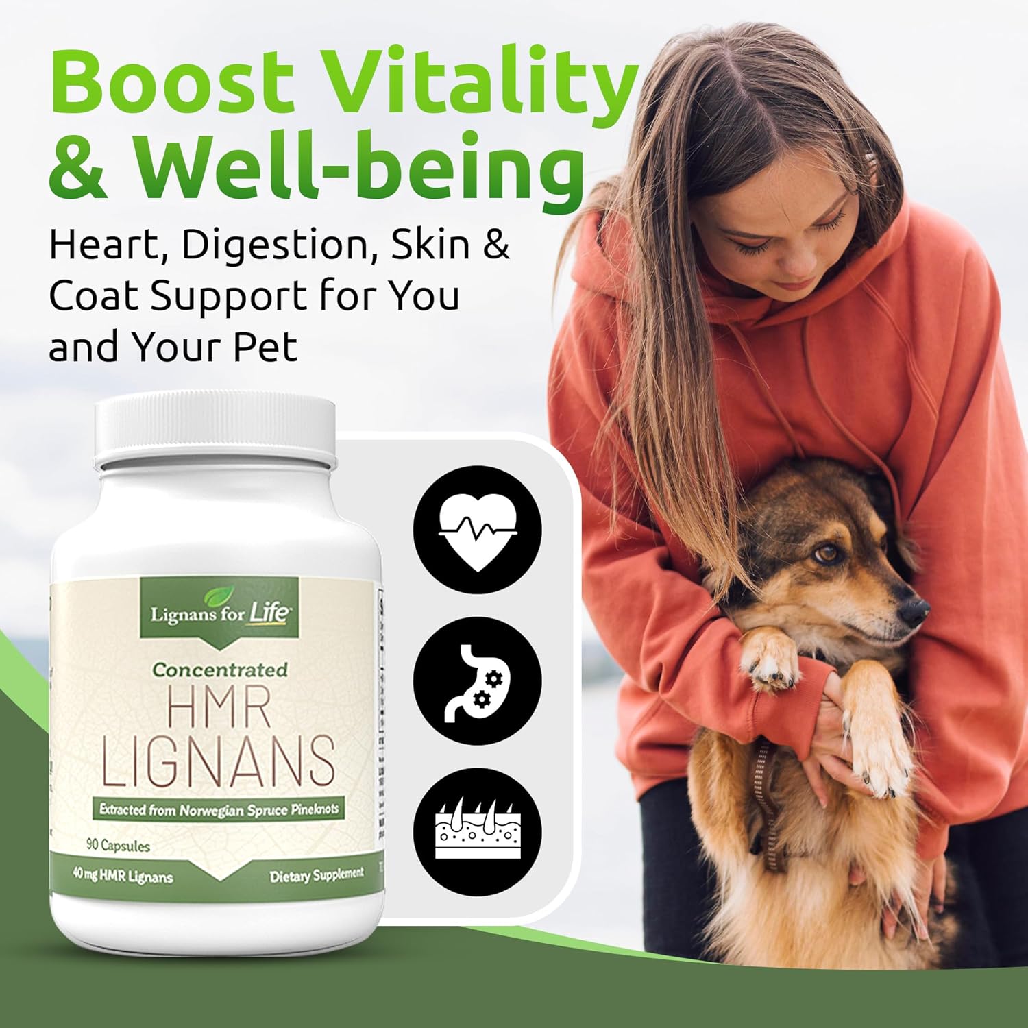 40mg Lignans for Dogs, 90 Capsules - Vitamin for Healthy Pet - Multivitamin Wellness Supplement - Pack of 2