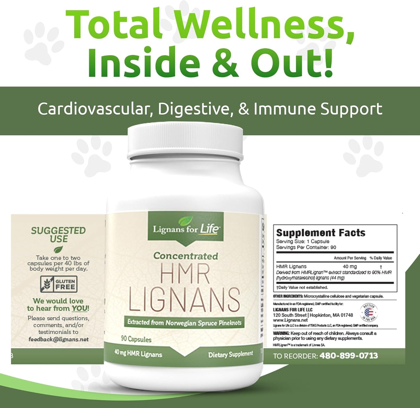 40mg Lignans for Dogs, 90 Capsules - Vitamin for Healthy Pet - Multivitamin Wellness Supplement - Pack of 2