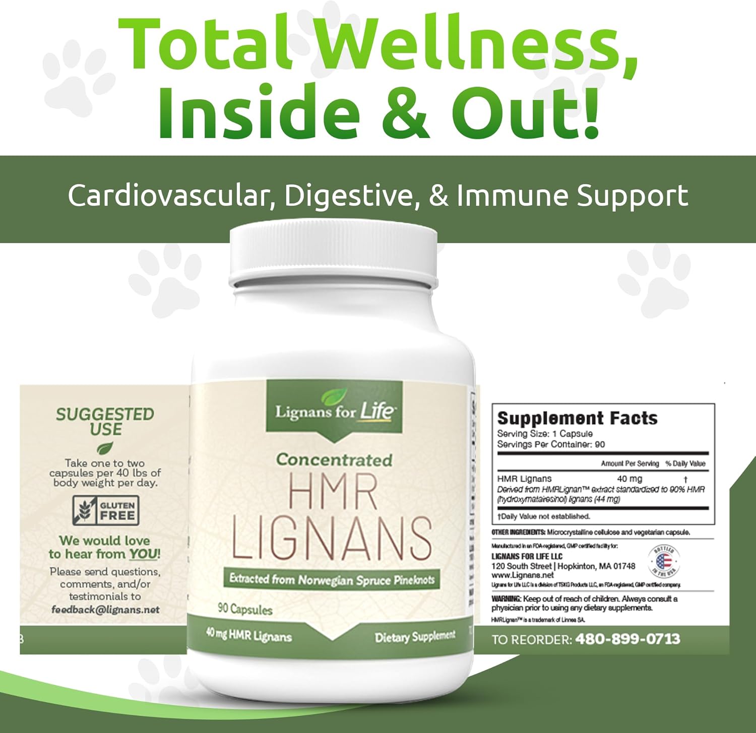 40mg Lignans for Dogs, 90 Capsules - Vitamin for Healthy Pet - Multivitamin Wellness Supplement - Pack of 2