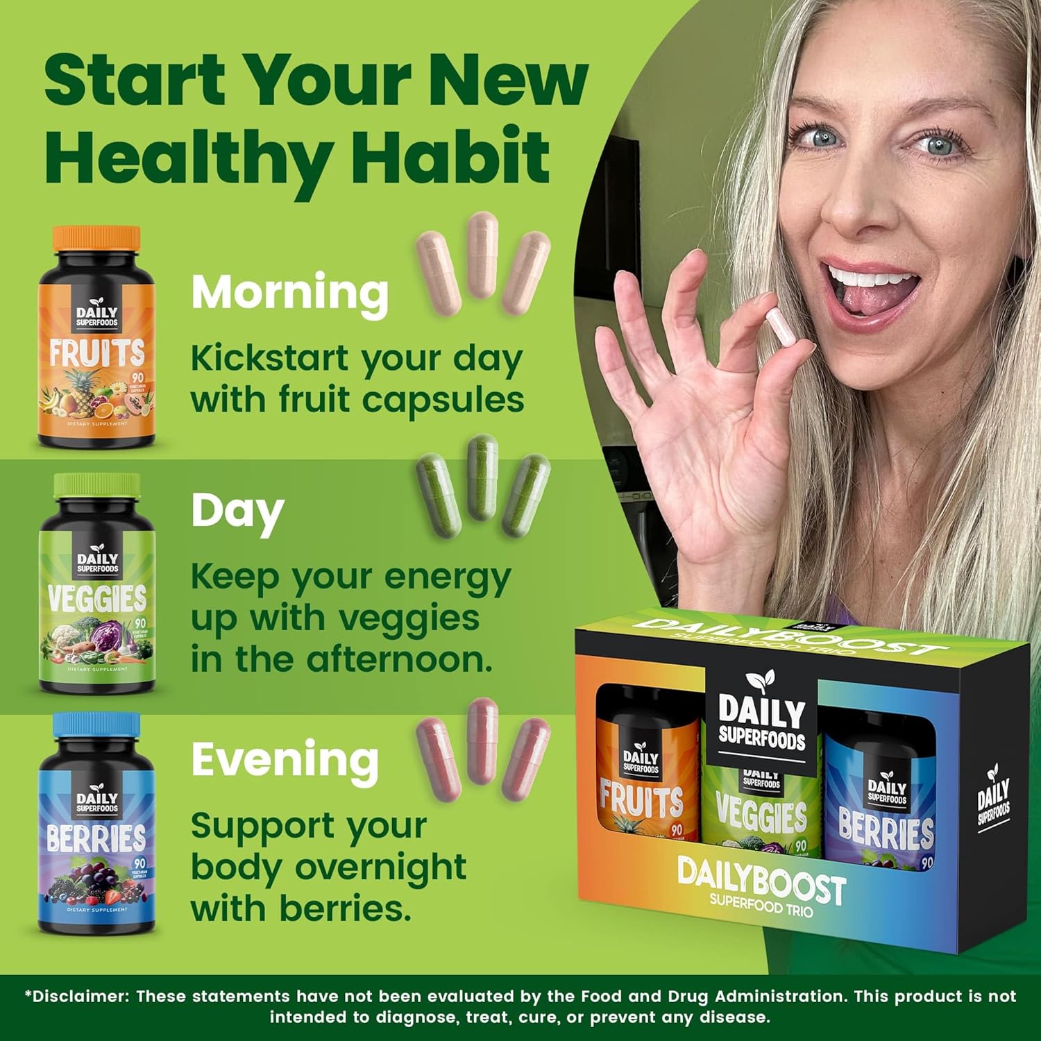 42 Different Whole Food Fruits and Veggies Supplement with Berries - Daily Superfoods for Natural Energy Boost - 100% Fruit and Vegetable Capsules - Made in USA