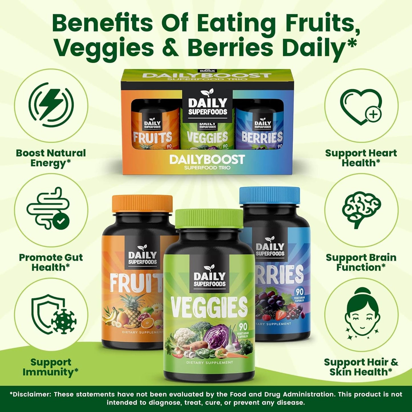 42 Different Whole Food Fruits and Veggies Supplement with Berries - Daily Superfoods for Natural Energy Boost - 100% Fruit and Vegetable Capsules - Made in USA