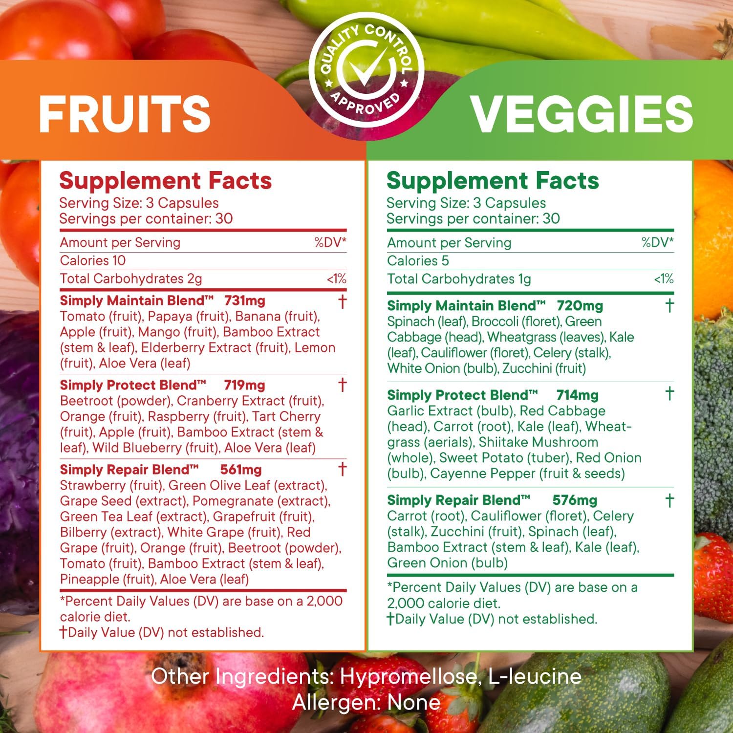 42 Fruits & Vegetables Whole Food Supplement - 2-Month Supply - Non-GMO - Energy & Wellness Support - Soy-Free - 360 Capsules