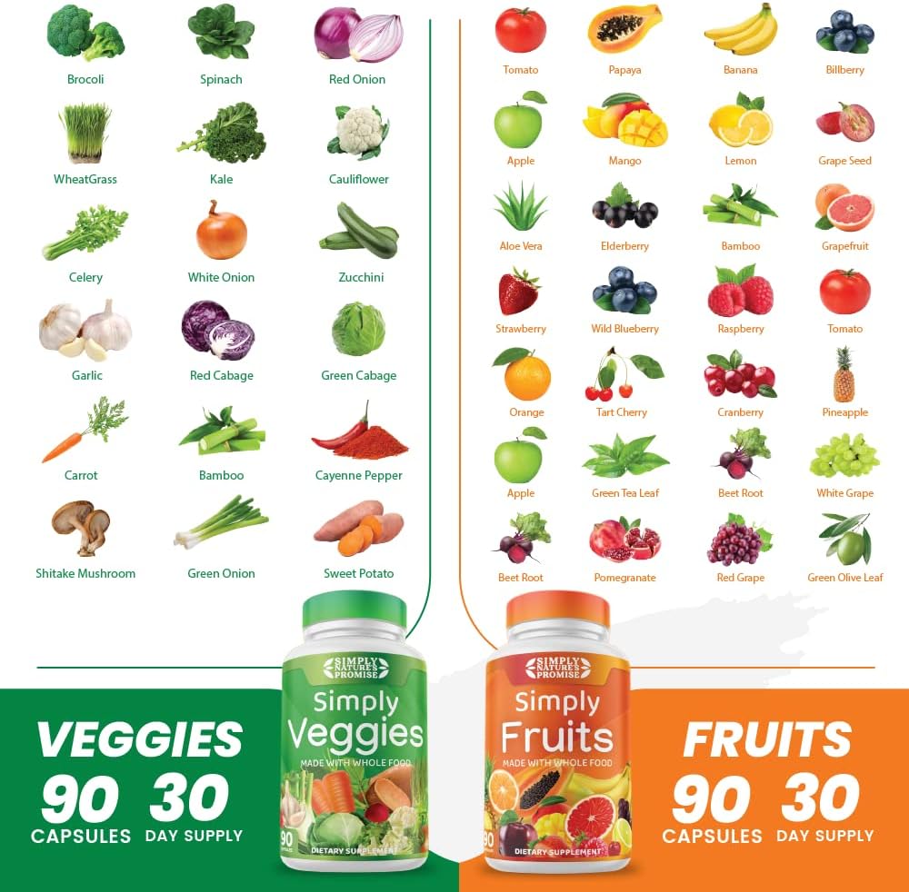 42 Fruits & Vegetables Whole Food Supplement - 2-Month Supply - Non-GMO - Energy & Wellness Support - Soy-Free - 360 Capsules