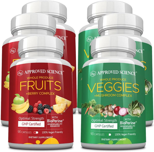 42 Whole Fruit and Veggie Supplement for Enhanced Health & Vitality - Daily Natural Vitamins, Minerals, Antioxidants - 270 Capsules, 3-Month Supply by Approved Science